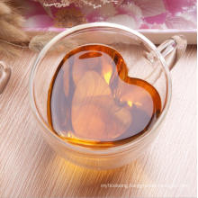 Creative 180/240ml Clear Glasses Love Gift Tea Beer Coffee Double Wall Cup Transparent Heart Shaped Glass Mug